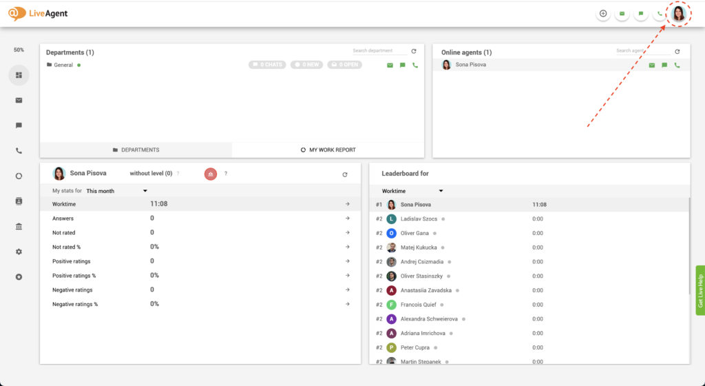 LiveAgent - trova il pulsante pausa
