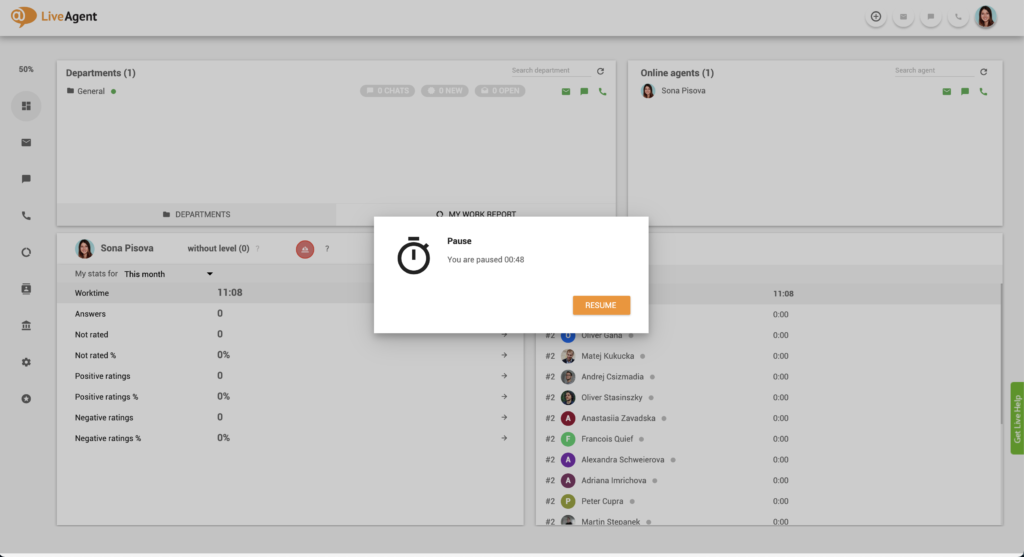 Funzione Pausa di LiveAgent