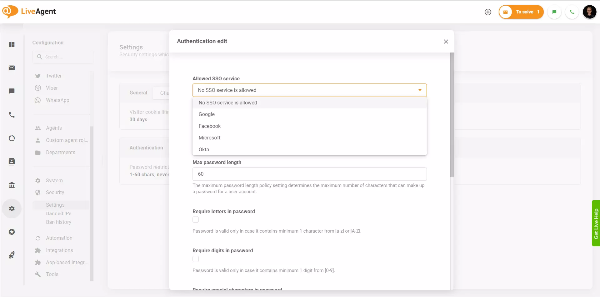 LiveAgent - Provider SSO