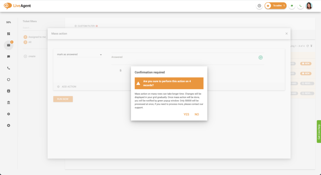 Finestra di dialogo di conferma azione di massa