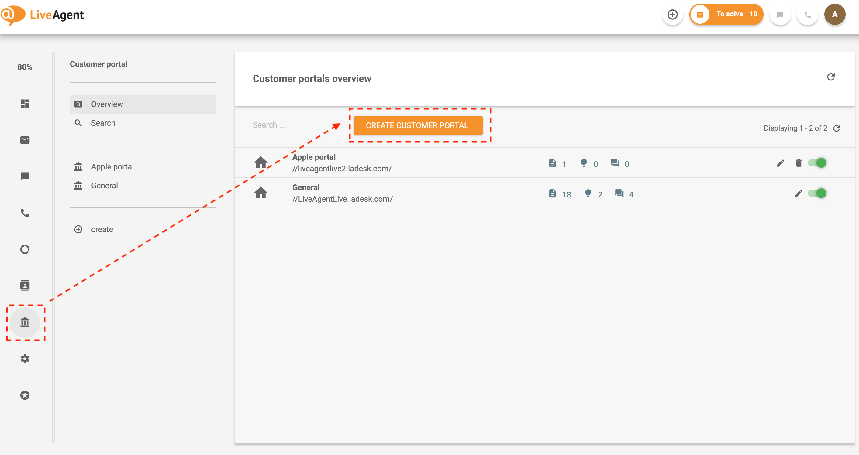 Naviga verso la knowledge base in LiveAgent