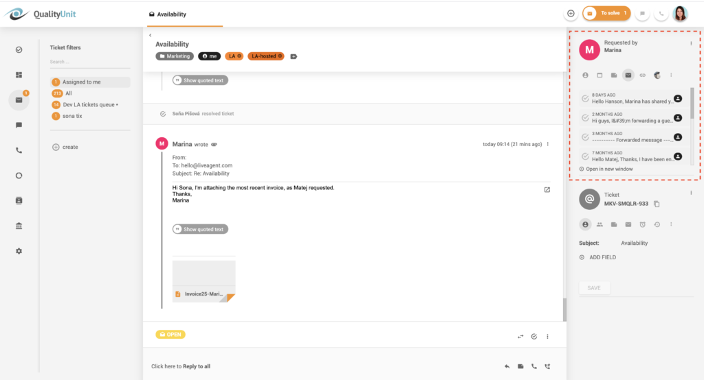 Cronologia della comunicazione nei thread - LiveAgent