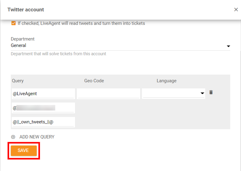 Salva impostazioni integrazione Twitter