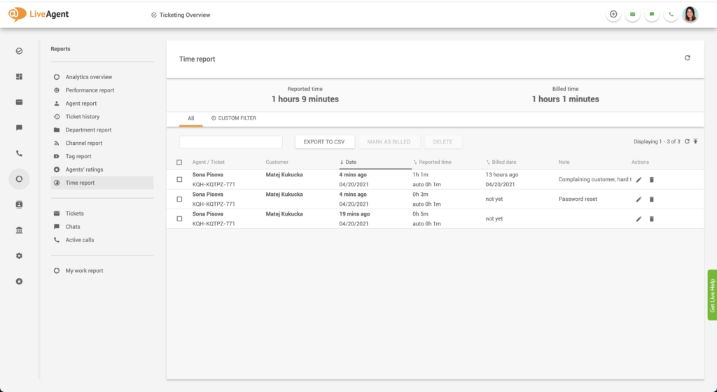 Tracked time tickets