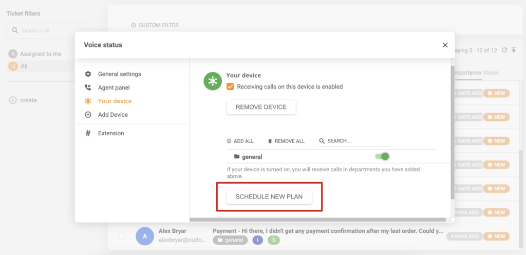 Configurazione della pianificazione dei dispositivi in LiveAgent