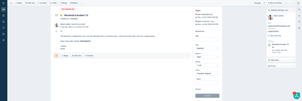 Ambiente ticket di Freshdesk