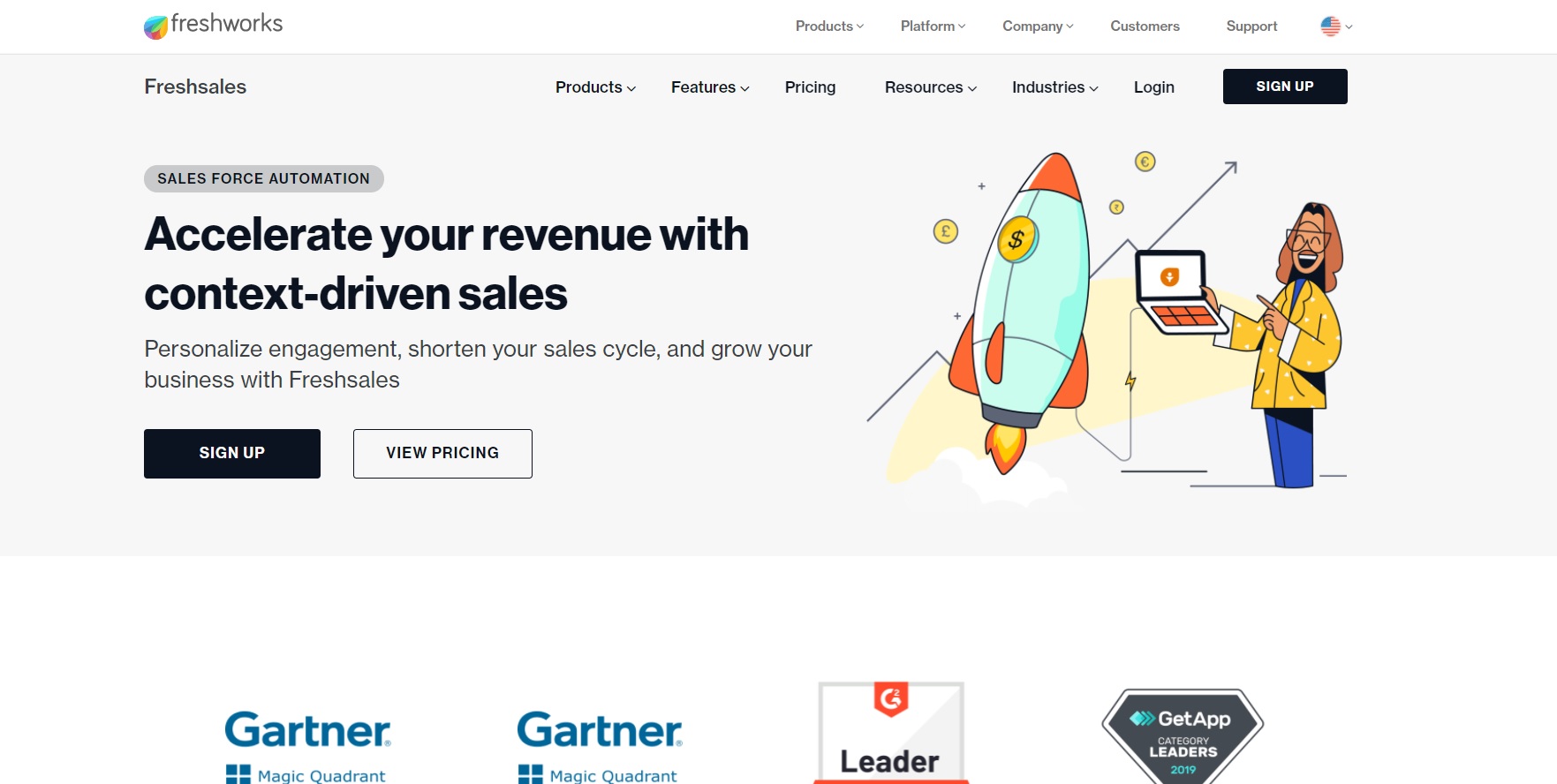 Homepage di Freshworks Freshsales