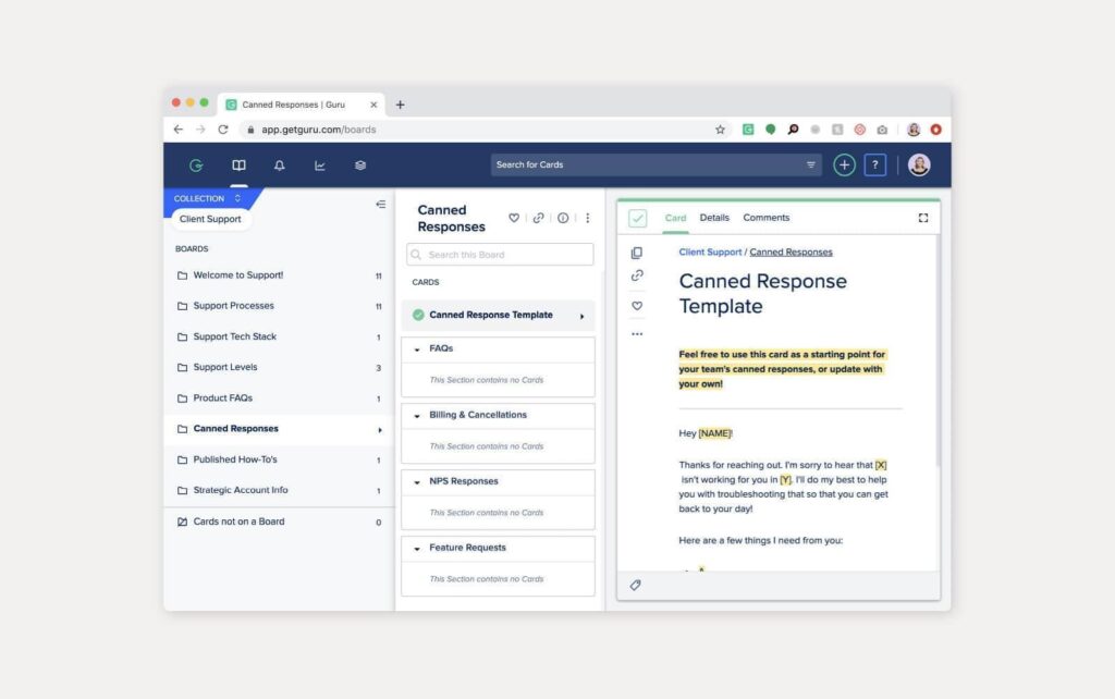 Esempio pratico di una knowledge base del software Guru