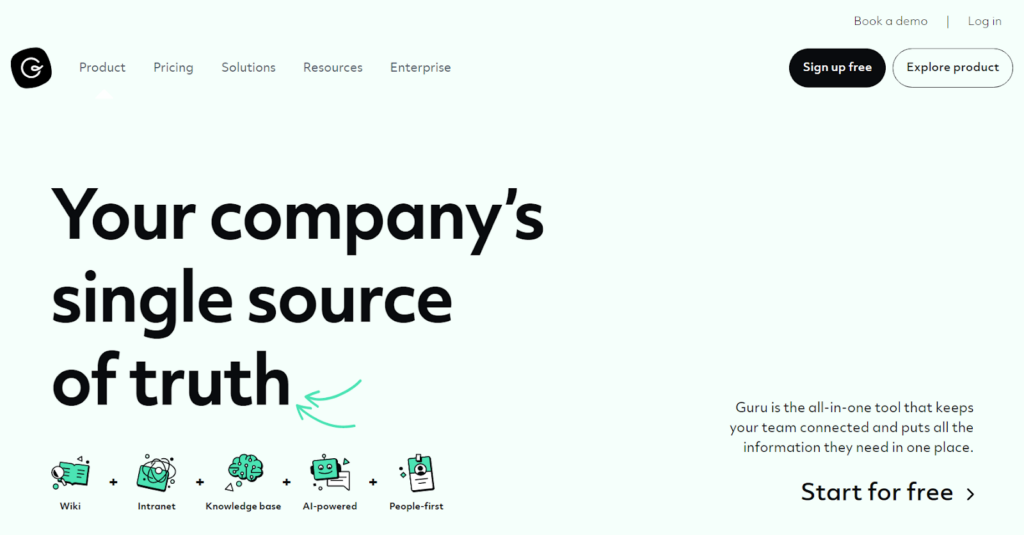 Schermata accattivante della knowledge base di Guru