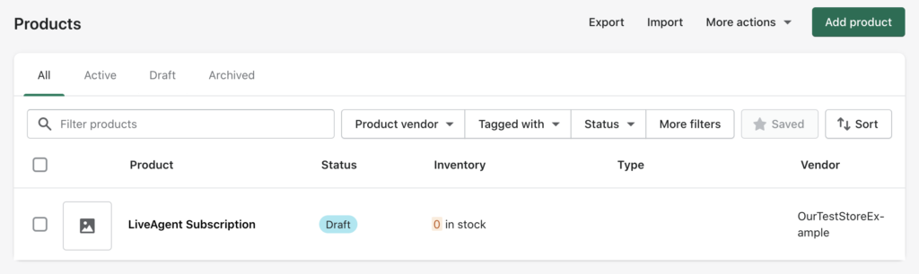 Sezione Prodotti in Shopify