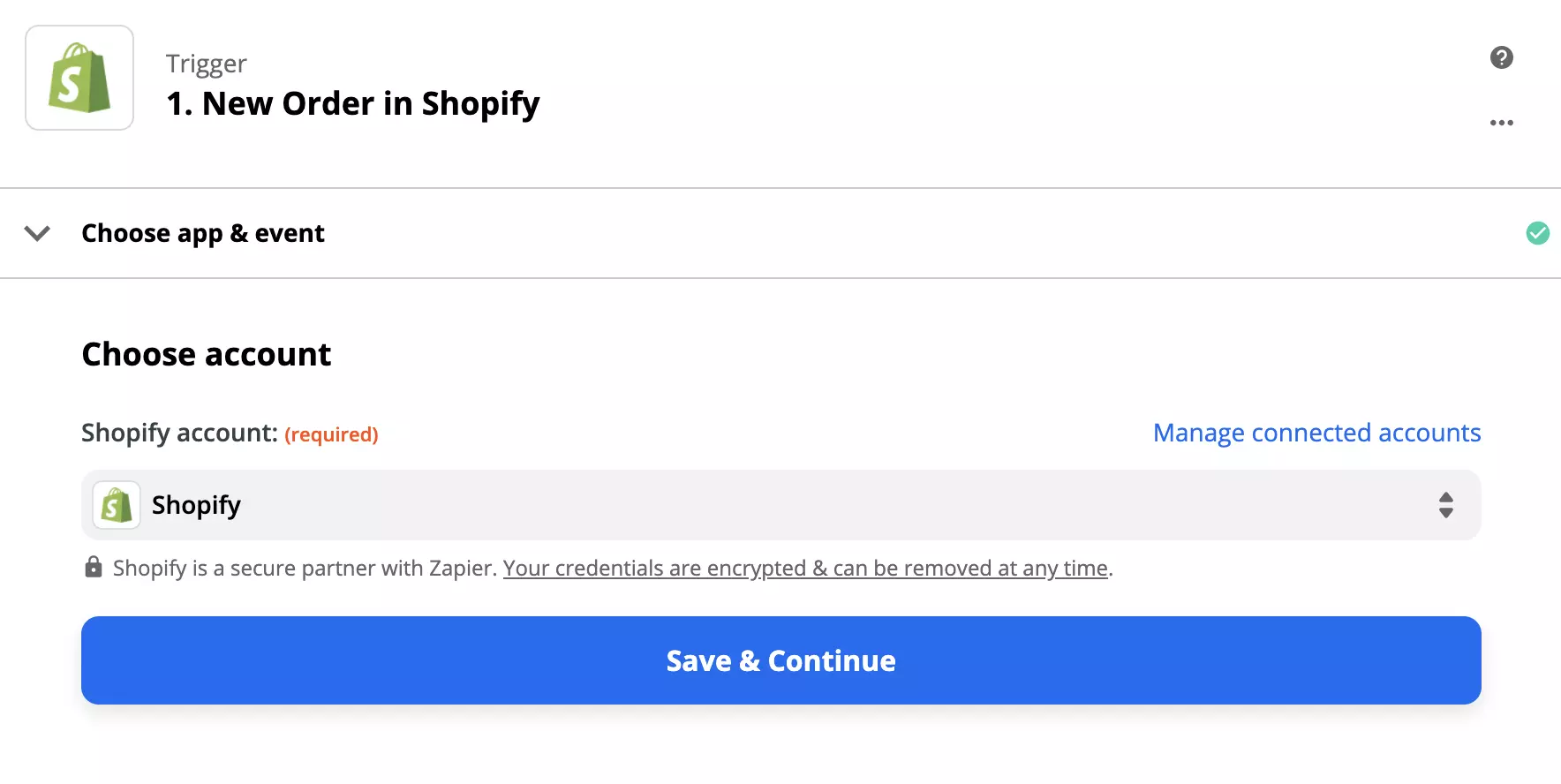 Configurazione del trigger Shopify su Zapier
