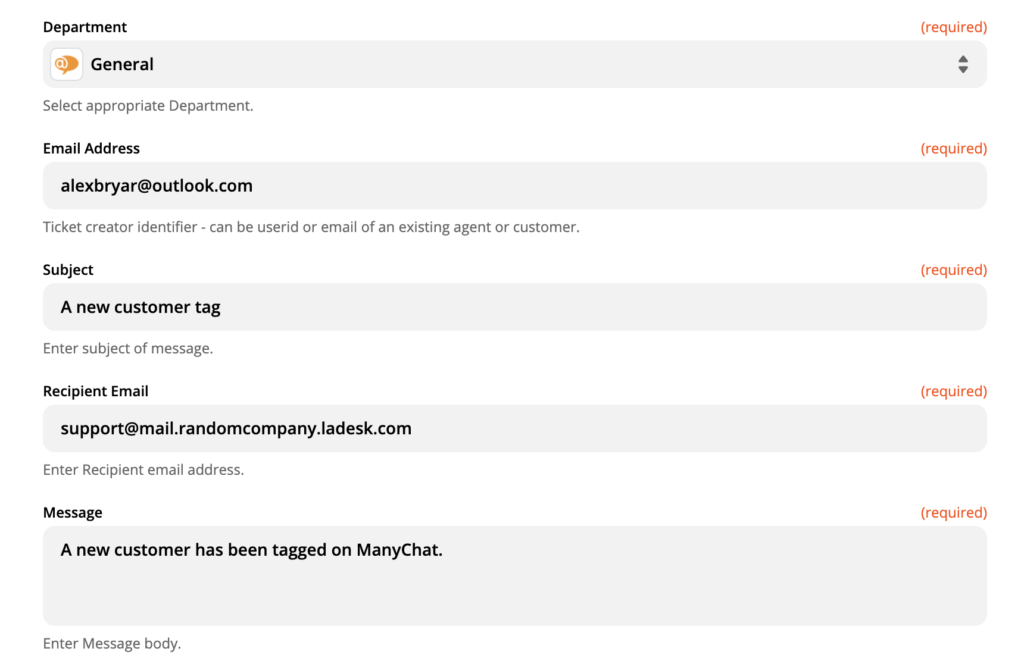 LiveAgent action setup on Zapier