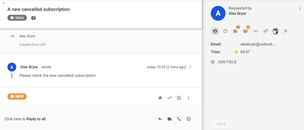 Un ticket su un nuovo abbonamento annullato
