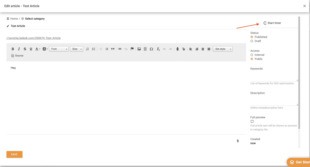 Timer Clockify nella knowledge base