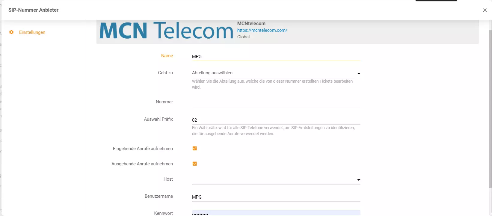 Integrazione MCN Telecom LiveAgent