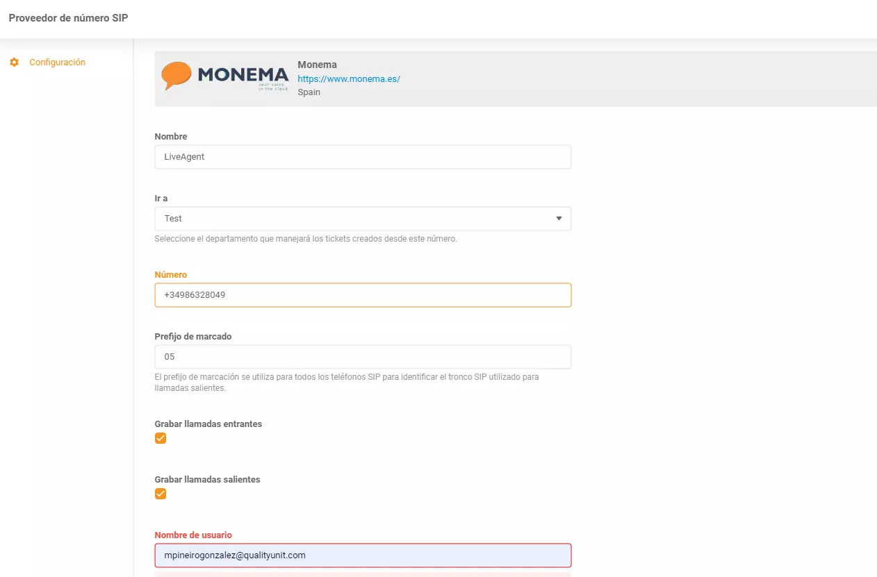 Integrazione Monema LiveAgent