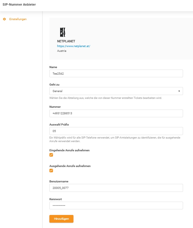 Credenziali NETPLANET