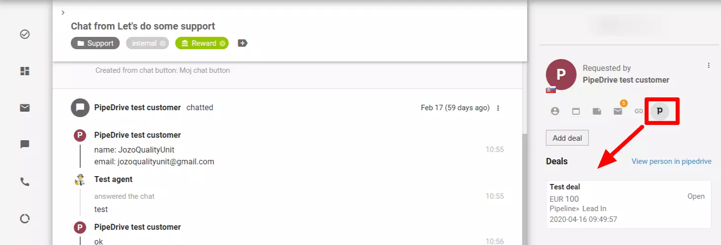 Funzionalità di integrazione PipeDrive in LiveAgent
