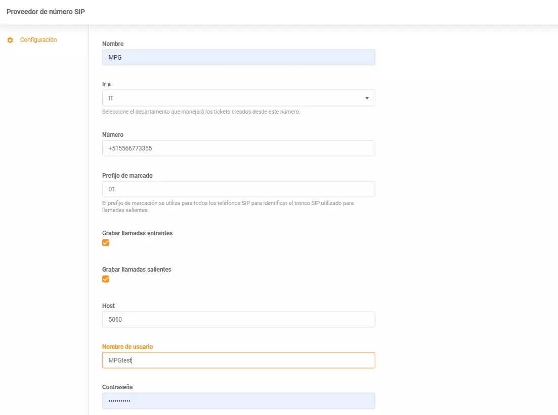 Inserimento delle credenziali di PortalPBX