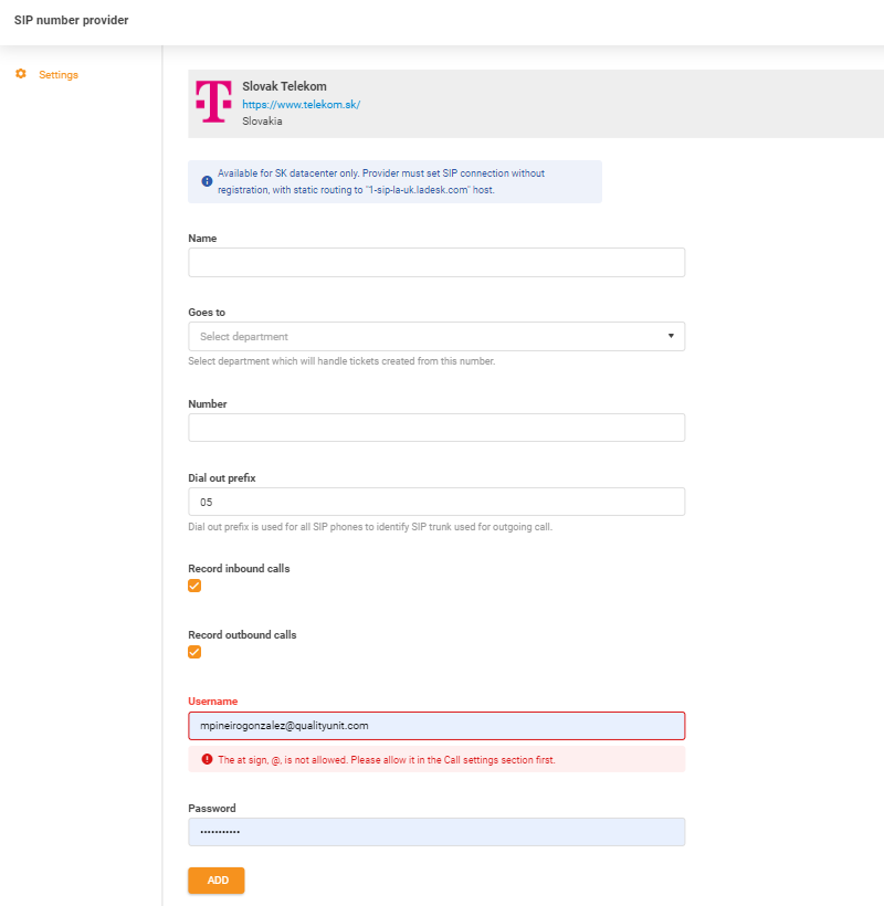 Slovak Telekom credentials