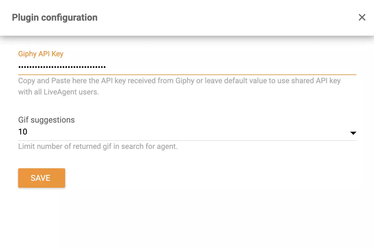 Aggiungi la chiave API Giphy al plugin in LiveAgent