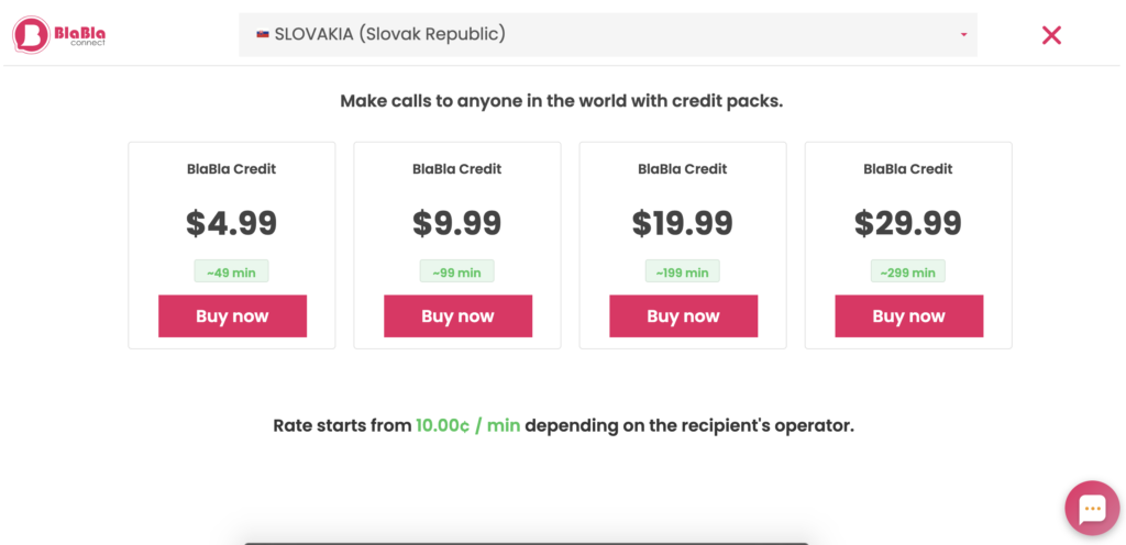Piani tariffari di BlaBla Connect visualizzati sul sito web