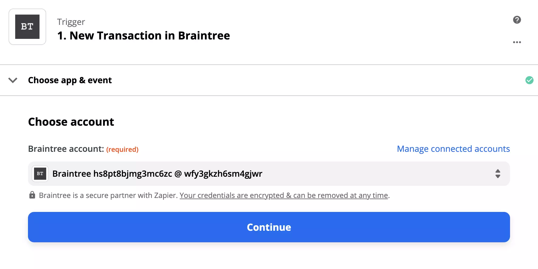 Configurazione del trigger Braintree su Zapier