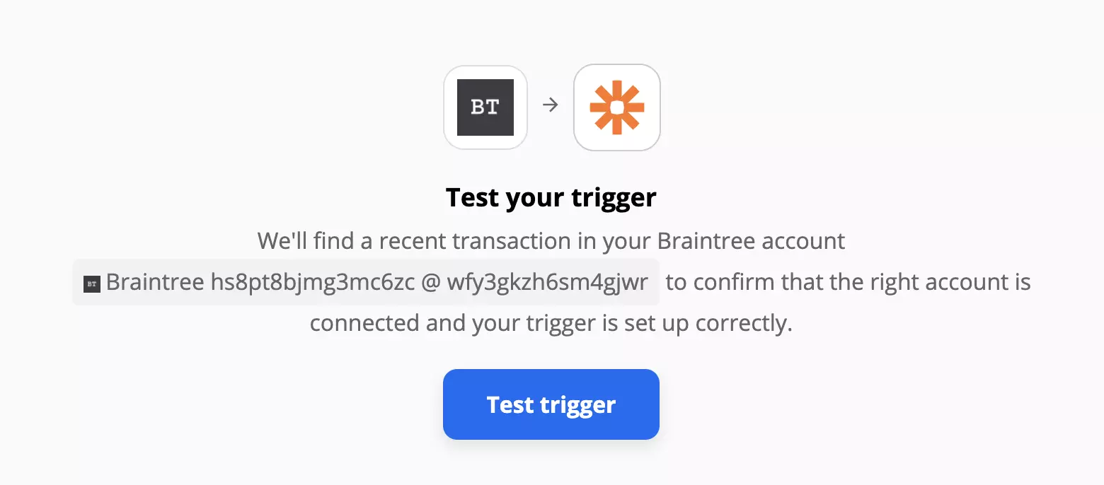 Test del trigger Braintree su Zapier