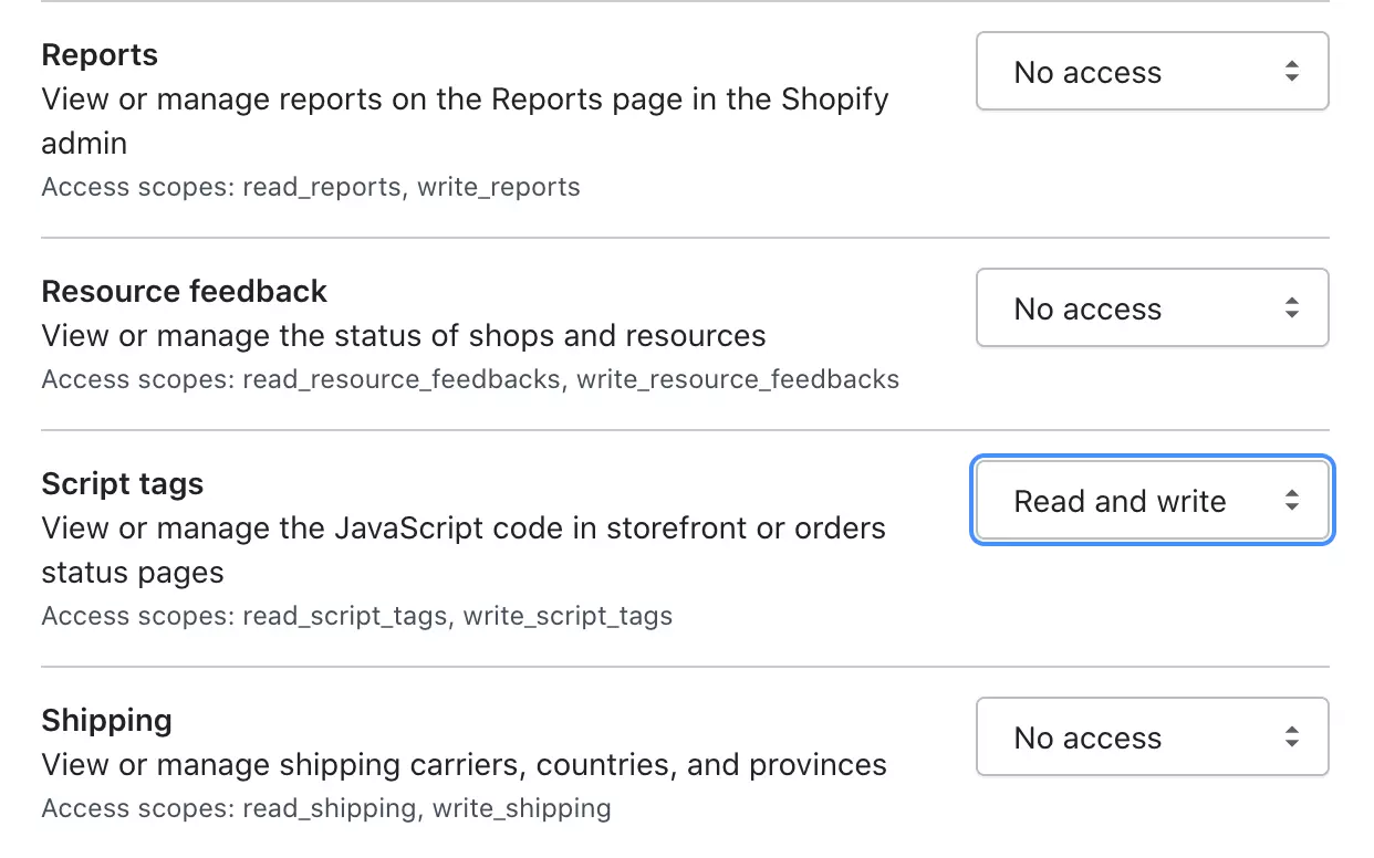 Cambia le autorizzazioni manualmente per consentire a LiveAgent di accedere ai dati di Shopify
