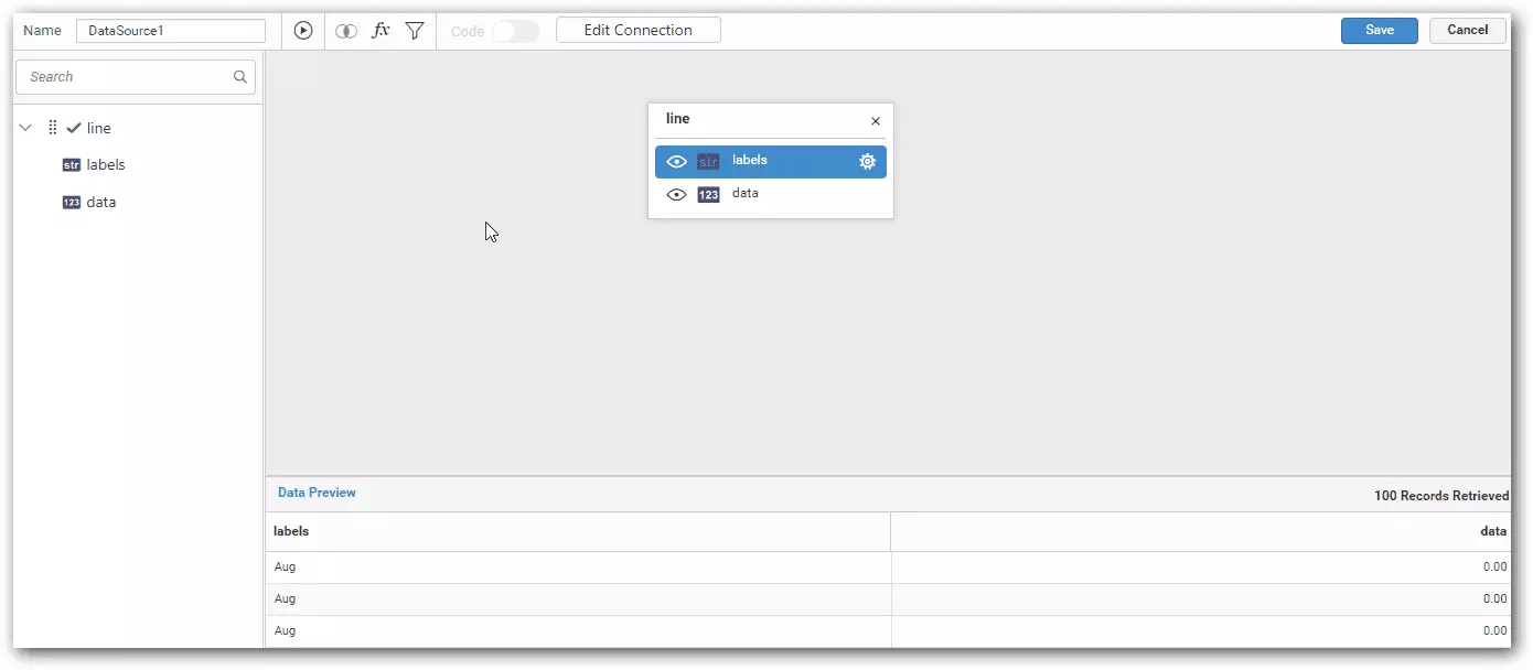 Visualizzazione della progettazione dati Bold BI