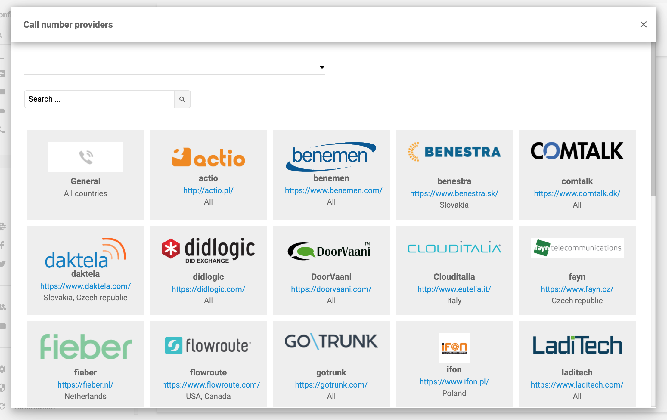 Provider di numeri di chiamata LiveAgent