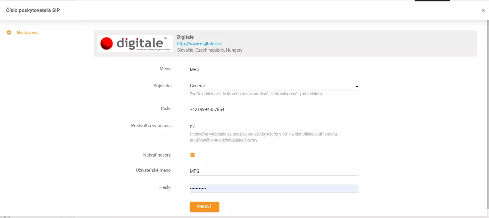 Configurazione credenziali Digitale