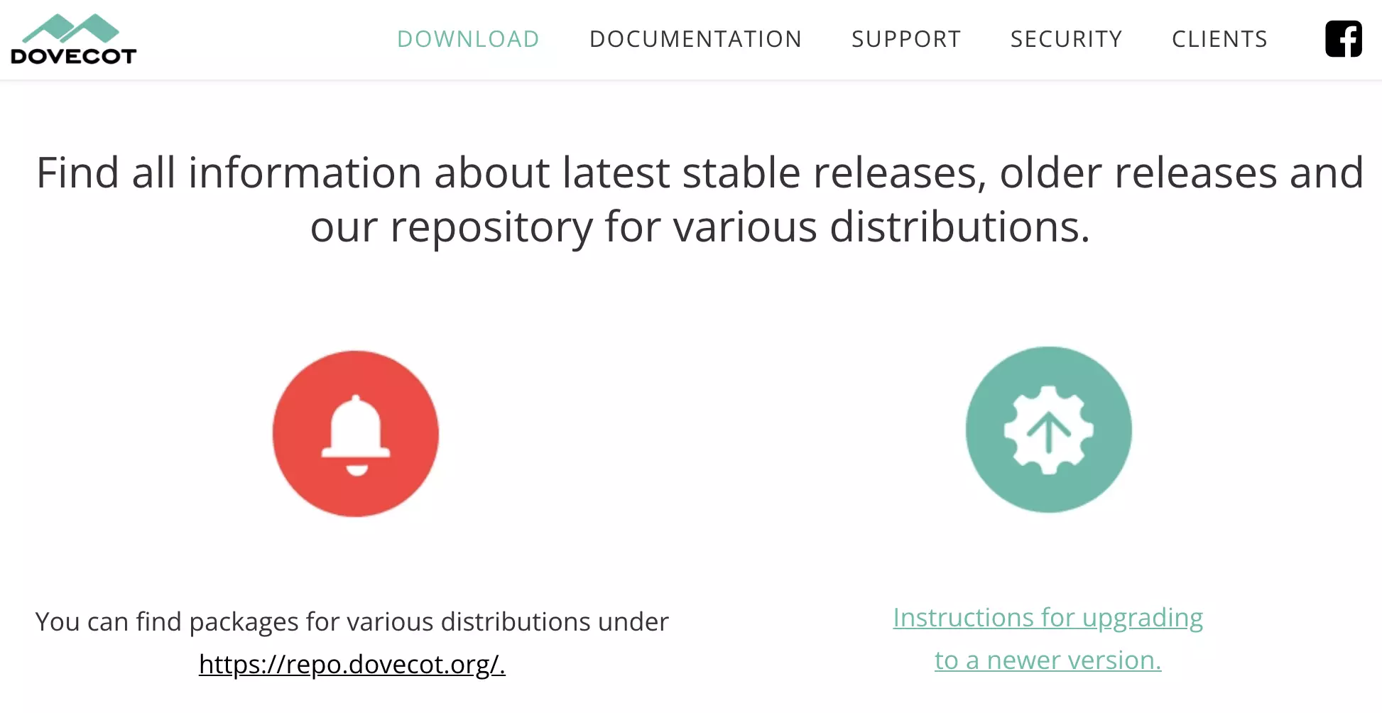 Sito web Dovecot con download disponibili dell'ultima versione