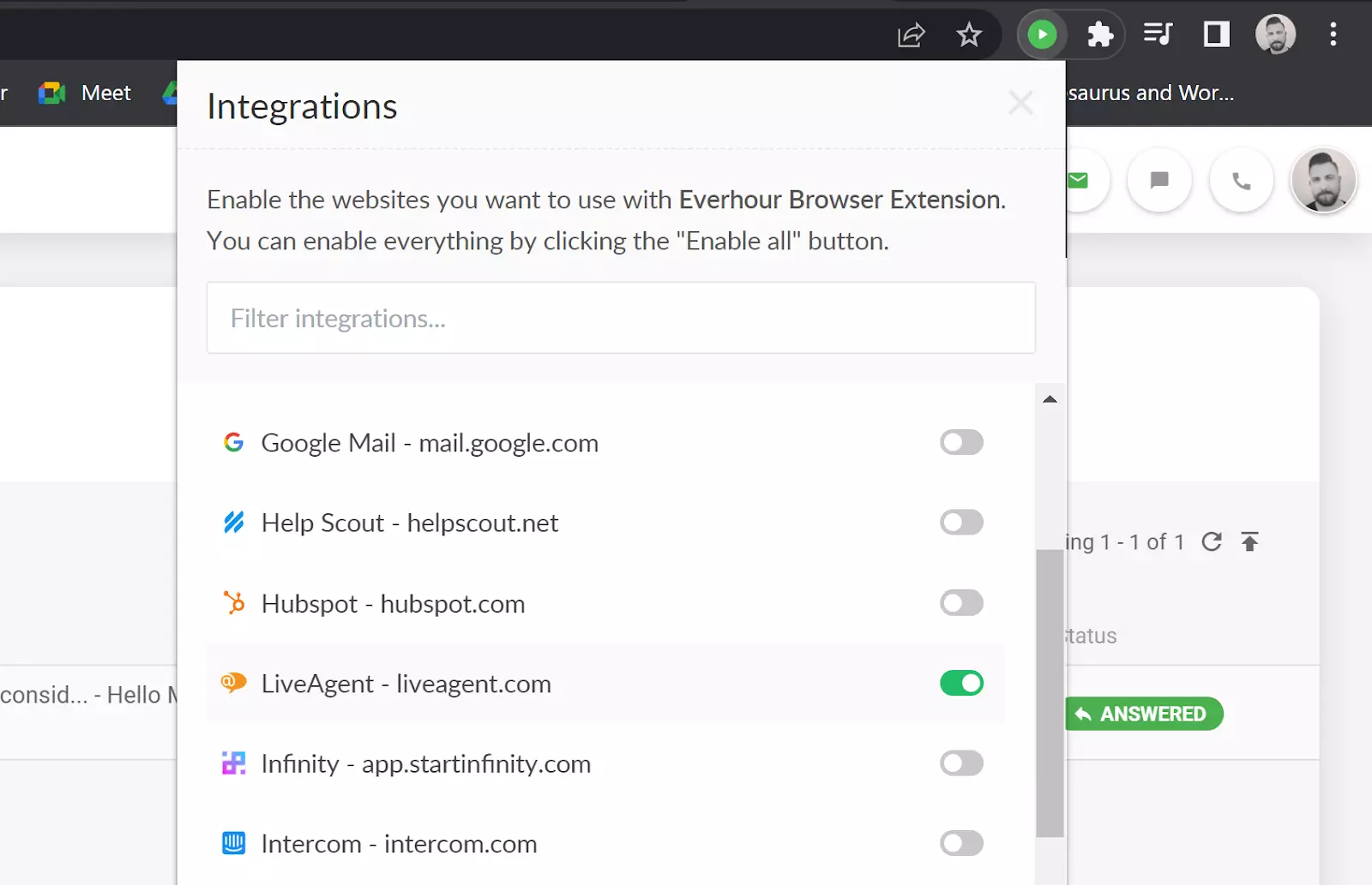 Everhour - abilita l'integrazione LiveAgent