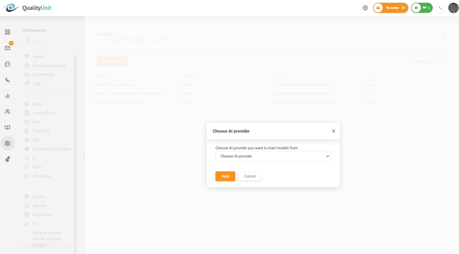 Scelta del provider di chatbot IA