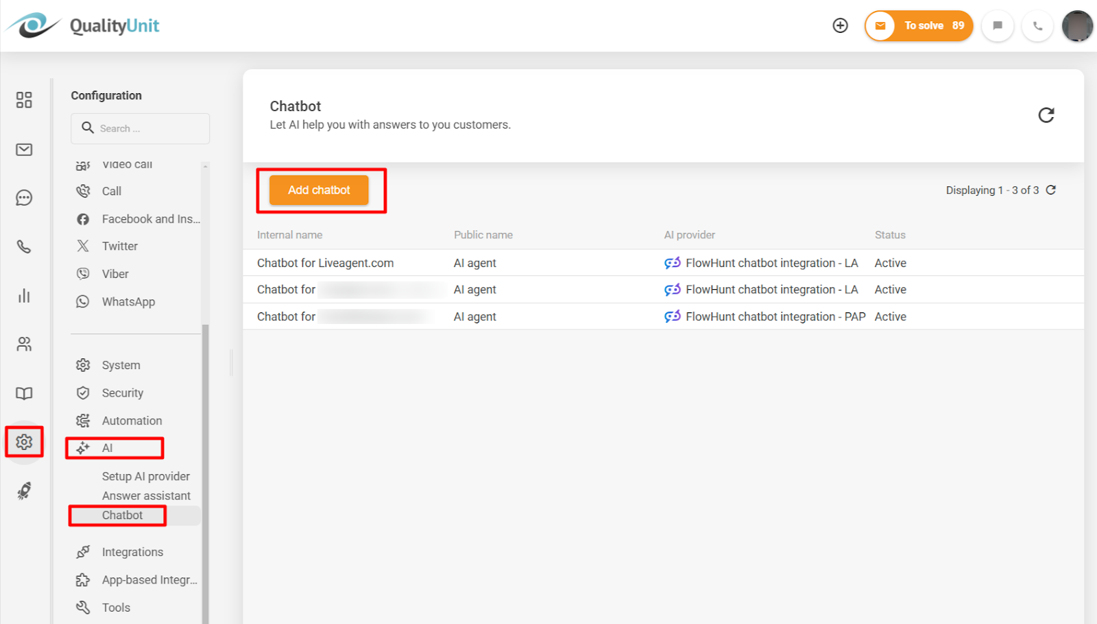 Aggiunta del chatbot IA FlowHunt