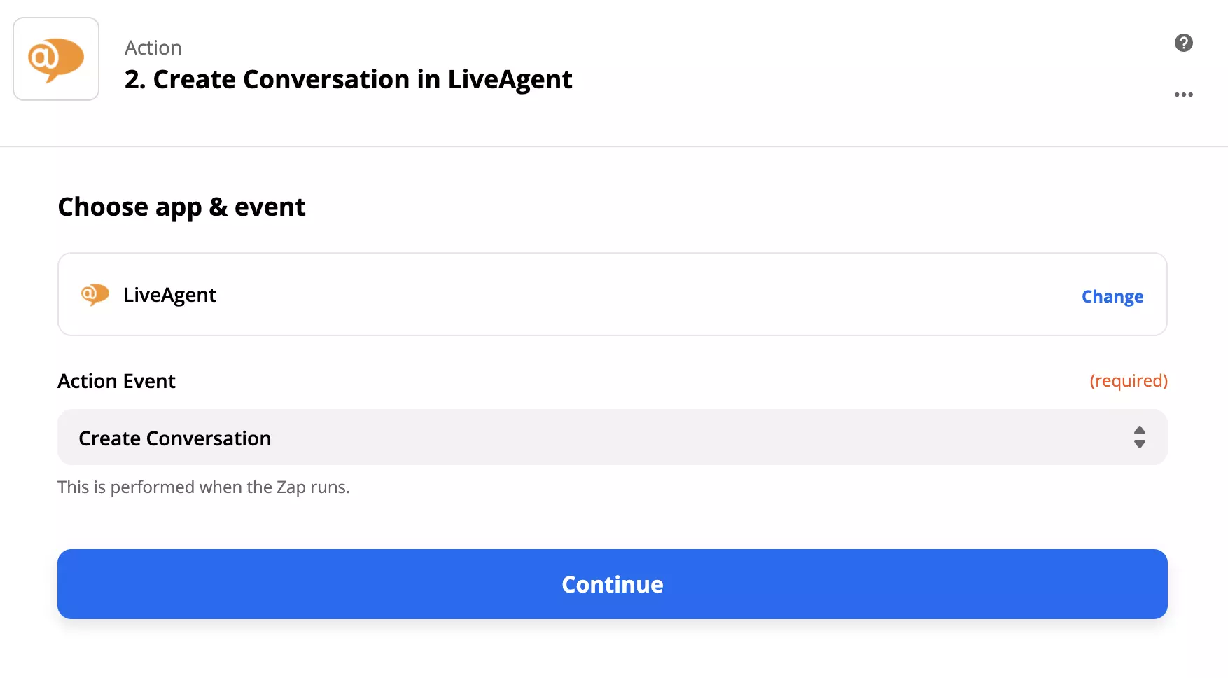 Configurazione azione LiveAgent in Zapier
