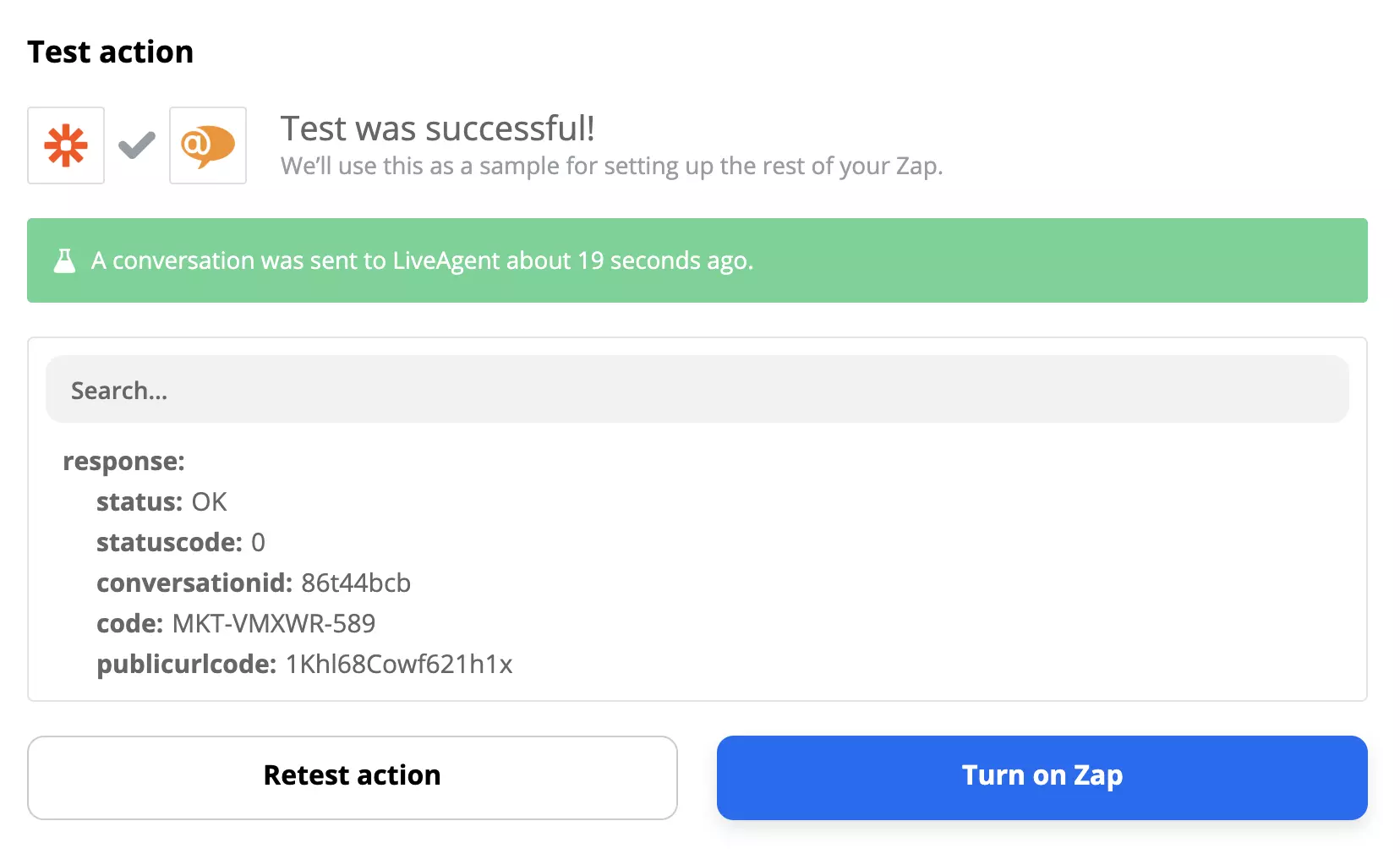 Esempio di test riuscito LiveAgent e Gmail