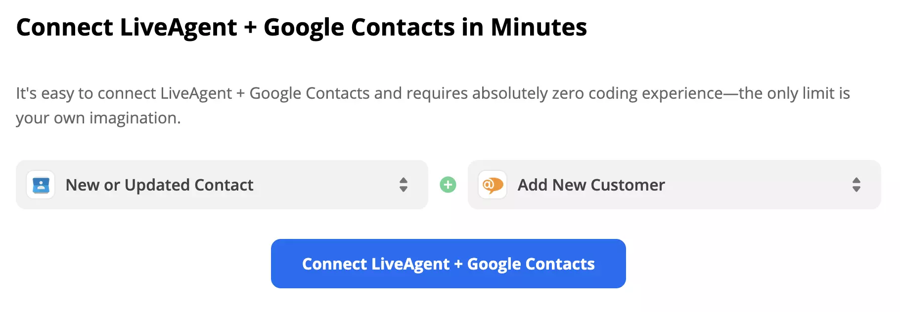 Google Contacts trigger New or Updated Contact e LiveAgent action Add New Customer