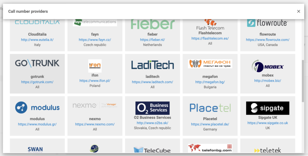 GoTrunk nell'elenco dei provider VoIP in LiveAgent