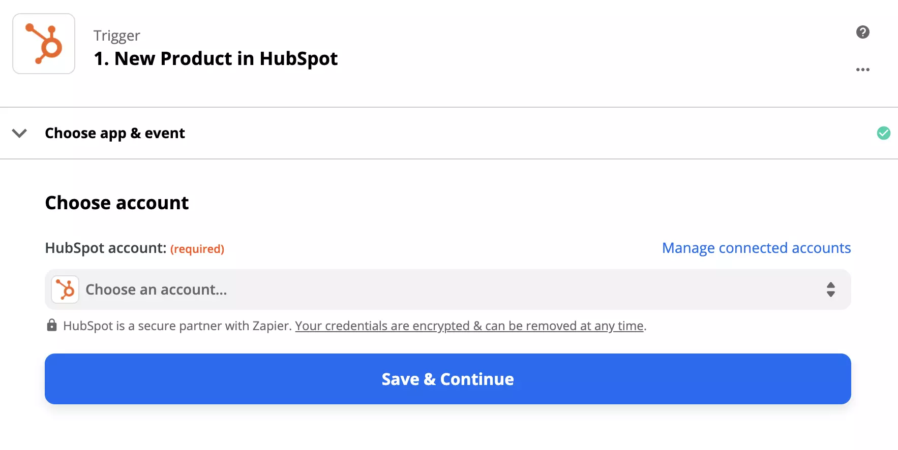 Opzioni di configurazione del trigger HubSpot in Zapier