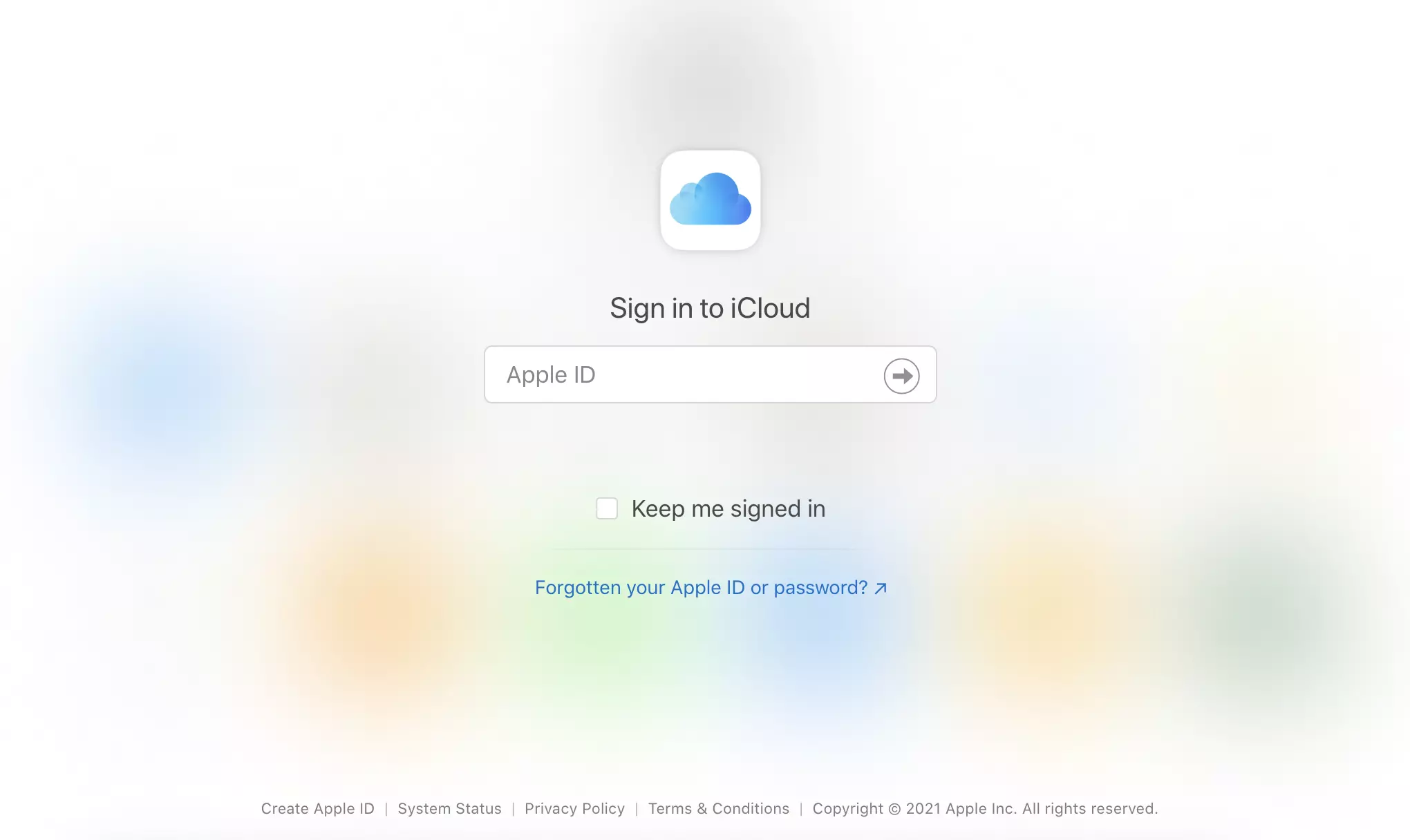 Sito web iCloud con opzioni di accesso