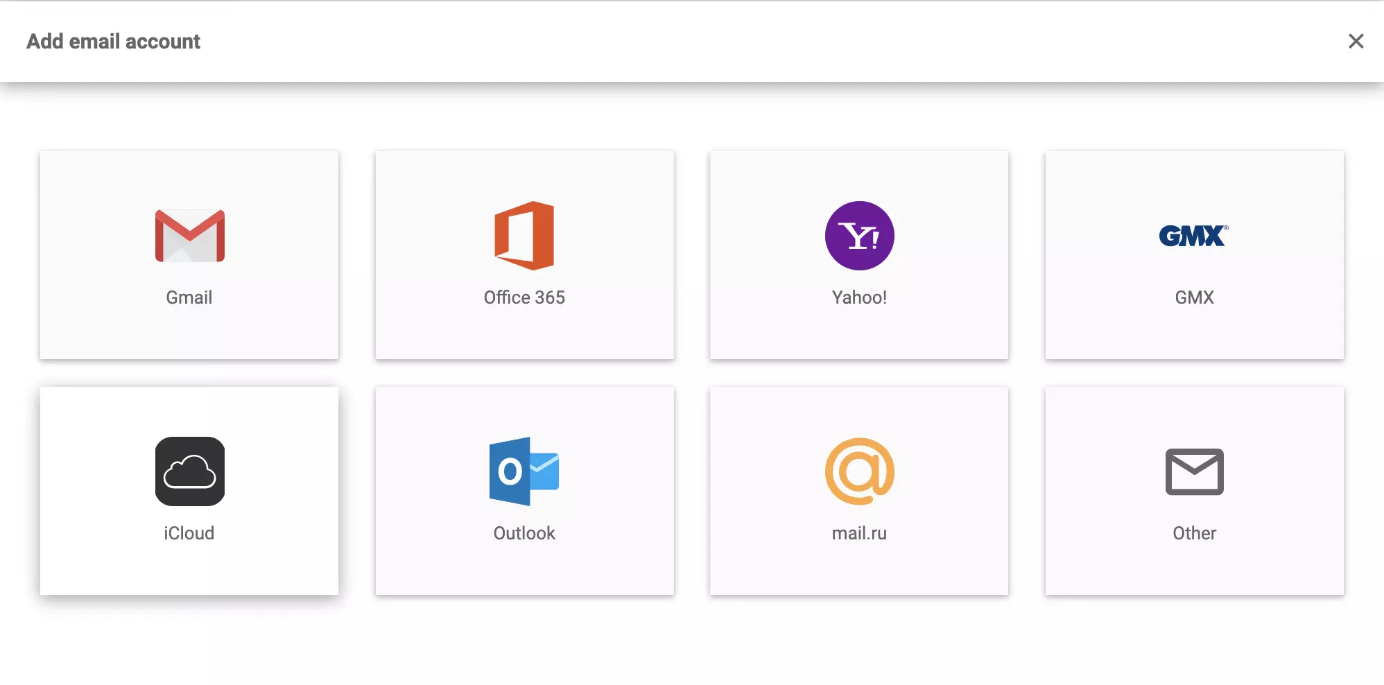 iCloud nelle impostazioni di posta elettronica di LiveAgent