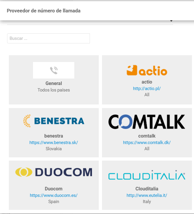 Seleziona Duocom dall'elenco dei provider VoIP