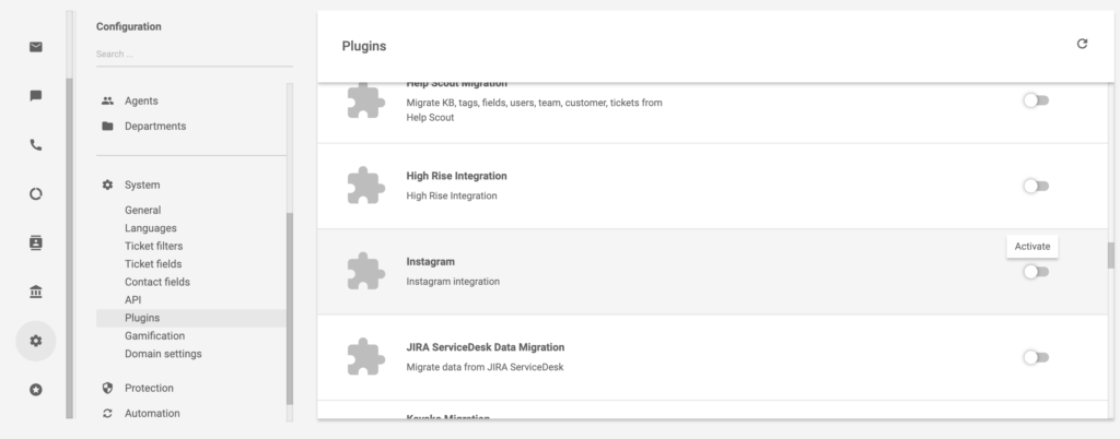 Plugin Instagram in LiveAgent