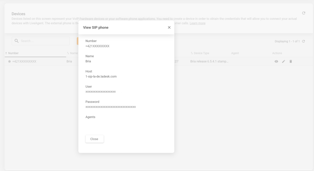 Impostazioni SIP LiveAgent