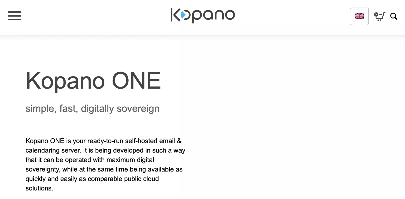 Homepage di Kopano con descrizione del prodotto Kopano ONE