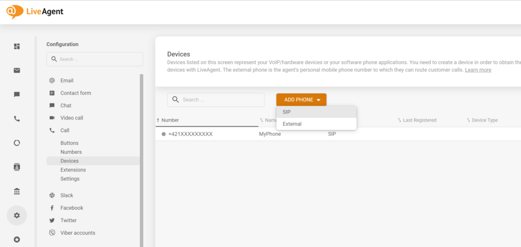 How to add a new SIP phone in LiveAgent configuration