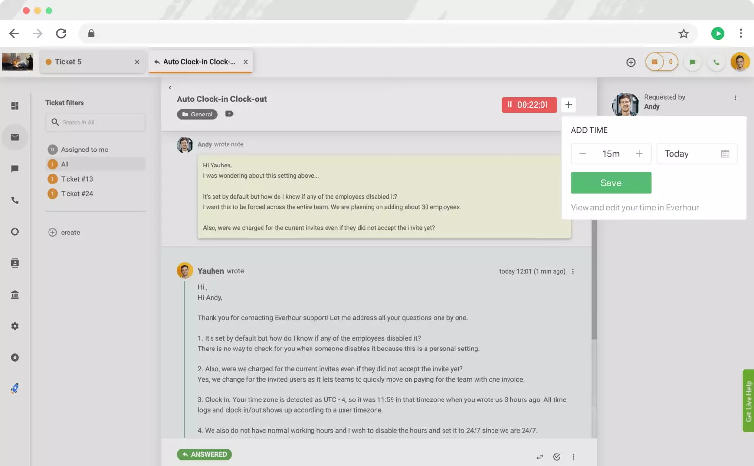 Controlli Everhour in LiveAgent
