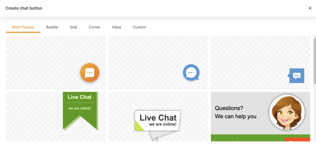 Selection of chat buttons in LiveAgent